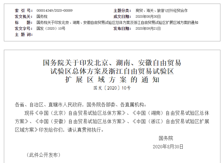 重磅!北京自由贸易试验区总体方案公布