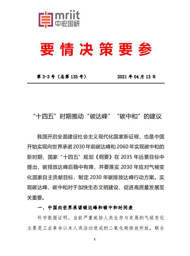 “十四五”时期推动“碳达峰”“碳中和”的建议