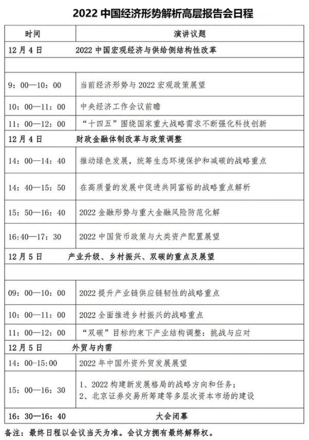 一年一度的中国经济形势解析高层报告会将于12月4日在京召开